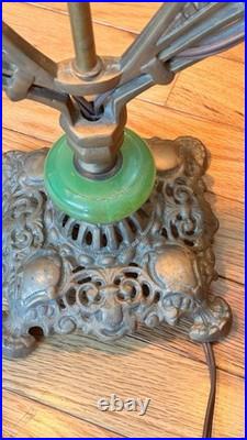 Art Deco Antique Boudoir Or Parlor Lamp 2-Bulb Light with Jadeite Glass Accent