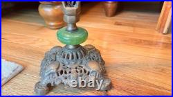 Art Deco Antique Boudoir Or Parlor Lamp 2-Bulb Light with Jadeite Glass Accent