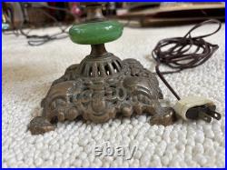 Art Deco Antique Boudoir Or Parlor Lamp 2-Bulb Light with Jadeite Glass Accent