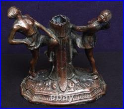 Art Deco Antique Brass Figural Table Lamp With Crackle Glass Globe Refurbished