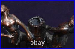 Art Deco Antique Brass Figural Table Lamp With Crackle Glass Globe Refurbished