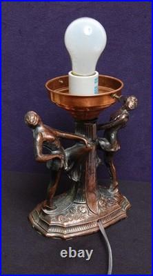Art Deco Antique Brass Figural Table Lamp With Crackle Glass Globe Refurbished