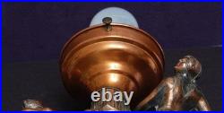 Art Deco Antique Brass Figural Table Lamp With Crackle Glass Globe Refurbished