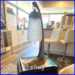 Art Deco Antique Bronze Metal Table Lamp with White Frosted Glass Shade, Corded