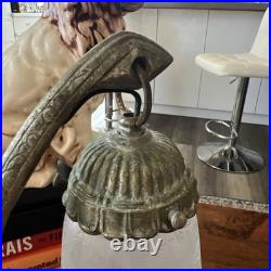 Art Deco Antique Bronze Metal Table Lamp with White Frosted Glass Shade, Corded