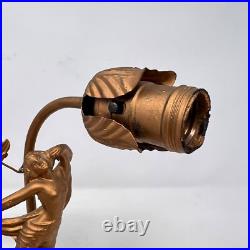 Art Deco Antique Gold Dancer Figural Woman Nymph Table Lamp Leaf Accent 10 Tall