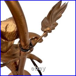 Art Deco Antique Gold Dancer Figural Woman Nymph Table Lamp Leaf Accent 10 Tall