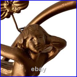 Art Deco Antique Gold Dancer Figural Woman Nymph Table Lamp Leaf Accent 10 Tall