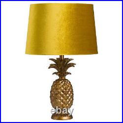 Art Deco Antique Gold Pineapple Lamp With Mustard Velvet Shade 60cm High
