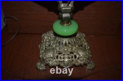 Art Deco Antique Parlor Office Table Lamp 2-Bulb Light with Jadeite Glass Accent
