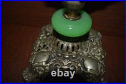 Art Deco Antique Parlor Office Table Lamp 2-Bulb Light with Jadeite Glass Accent