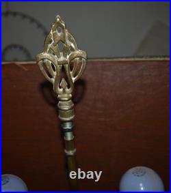 Art Deco Antique Parlor Office Table Lamp 2-Bulb Light with Jadeite Glass Accent