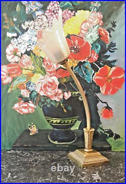 Art Deco Art Nouveau Floral Bronze Tulip Glass Paste Floral Torch Lamp