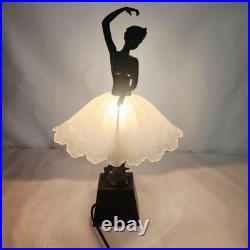 Art Deco Ballerina Statue Desk Lamp with Glass Skirt Shade 16 Tall