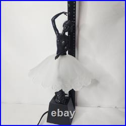 Art Deco Ballerina Statue Desk Lamp with Glass Skirt Shade 16 Tall