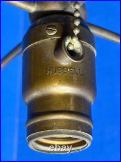 Art Deco Black Lamp Base 12 Shade Holder Working Hubbell Acorn Pull Socket #32