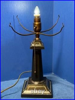 Art Deco Black Lamp Base 12 Shade Holder Working Hubbell Acorn Pull Socket #32