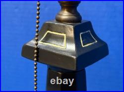 Art Deco Black Lamp Base 12 Shade Holder Working Hubbell Acorn Pull Socket #32