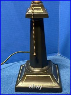 Art Deco Black Lamp Base 12 Shade Holder Working Hubbell Acorn Pull Socket #32