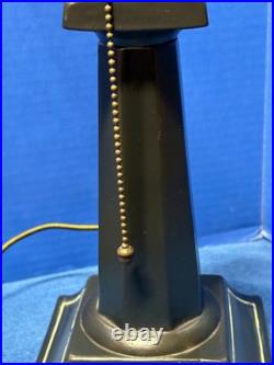 Art Deco Black Lamp Base 12 Shade Holder Working Hubbell Acorn Pull Socket #32