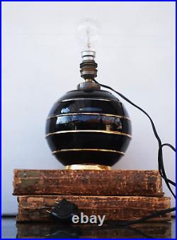 Art Deco Black Sphere Table Lamp in the style of Jacques Adnet