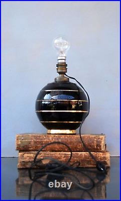 Art Deco Black Sphere Table Lamp in the style of Jacques Adnet