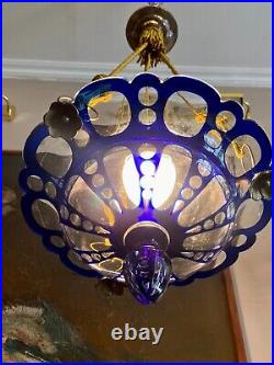 Art Deco Blue crystal Lamp Pendant Lamp France Antique / Vintage