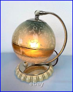 Art Deco Bohemian Austria Nickel & Bakelite Stand Night Table Lamp Glass Shade