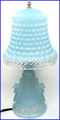 Art Deco Boudoir Lamp Frosted Blue Glass Hobnail 1920s