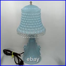 Art Deco Boudoir Lamp Frosted Blue Glass Hobnail 1920s