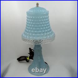 Art Deco Boudoir Lamp Frosted Blue Glass Hobnail 1920s