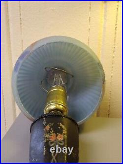 Art Deco Boudoir Lamp Reworked WithA Brass Lamp Painted Black With Bouquet/Flowers