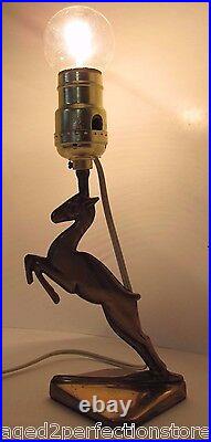 Art Deco Brass Deer Antelope Gazelle Figural Decorative Arts Lamp Light