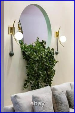 Art Deco Brass Helio Wall Sconce Black Powder Coated Sage Wood Handmade Lamp