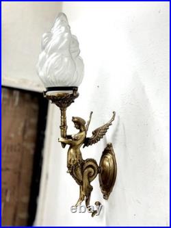 Art Deco Brass Mermaid Wall Sconce Vintage Art Nouveau Antique Lamp