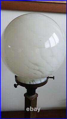 Art Deco Brass Stepped Lamp with Cloud Glass Shade