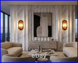Art Deco Brass Wall Light Oval Fluted Glass Luxury Sconce Lamp