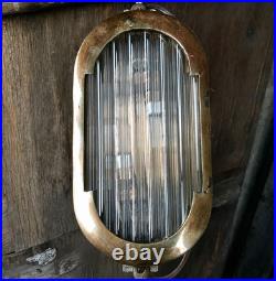 Art Deco Brass Wall Light Oval Fluted Glass Luxury Sconce Lamp