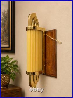 Art Deco Brass Yellow Glass Rod Wall Sconce, Vintage Decorative Wall Light