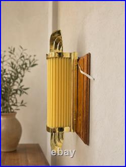 Art Deco Brass Yellow Glass Rod Wall Sconce, Vintage Decorative Wall Light