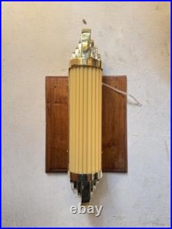Art Deco Brass Yellow Glass Rod Wall Sconce, Vintage Decorative Wall Light