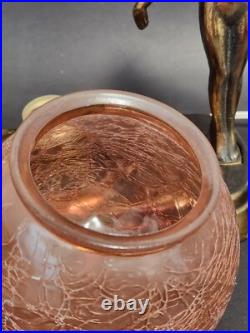 Art Deco Bronze 2 Nudes Table Lamp with Pink Globe