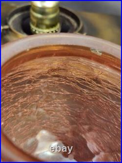 Art Deco Bronze 2 Nudes Table Lamp with Pink Globe