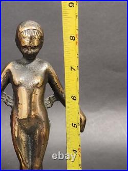 Art Deco Bronze 2 Nudes Table Lamp with Pink Globe