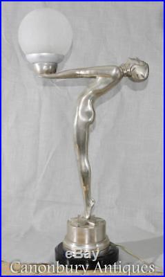 Art Deco Bronze Biba Figurine Lamp Light Statue