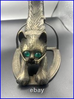 Art Deco Bronze Cat Multi Color Art Glass Shade Vanity Table Lamp 15 No Cord