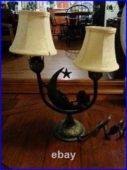 Art Deco Bronze Color Celestial Fairy Moon Stars Double Shade Lamp- Works