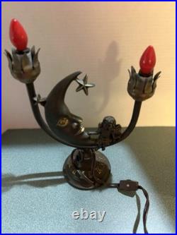Art Deco Bronze Color Celestial Fairy Moon Stars Double Shade Lamp- Works
