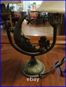 Art Deco Bronze Color Celestial Fairy Moon Stars Double Shade Lamp- Works
