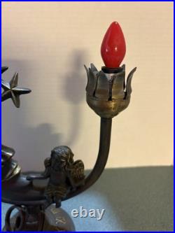 Art Deco Bronze Color Celestial Fairy Moon Stars Double Shade Lamp- Works